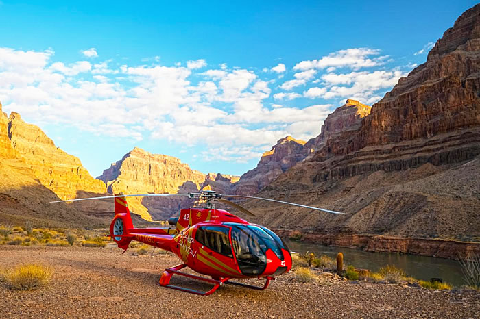Helicopter landing at floor of the Grand Canyon